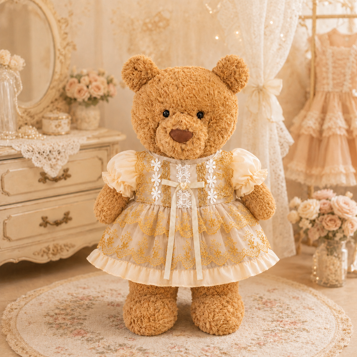 Large Bartholomew Bear & 16" Plush Clothes Outfit - Golden Era Dress