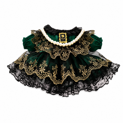 Large Bartholomew Bear & 16" Plush Clothes Outfit - Dark Green Tulle Dress