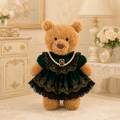Large Bartholomew Bear & 16" Plush Clothes Outfit - Dark Green Tulle Dress