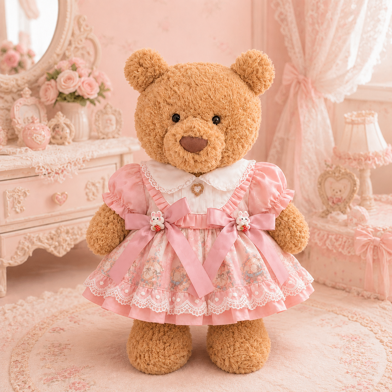 Large Bartholomew Bear & 16" Plush Clothes Outfit - Sakura Pink Lolita Dress