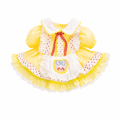 Large Bartholomew Bear & 16" Plush Clothes Outfit - Cream Yellow Polka Dot Dress