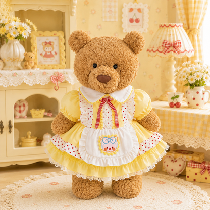 Large Bartholomew Bear & 16" Plush Clothes Outfit - Cream Yellow Polka Dot Dress