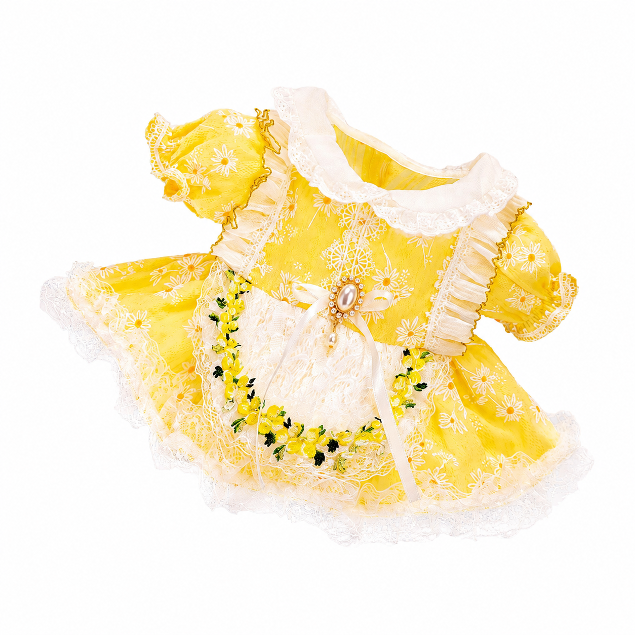 Large Bartholomew Bear & 16" Plush Clothes Outfit - Yellow Rose Lace Dress