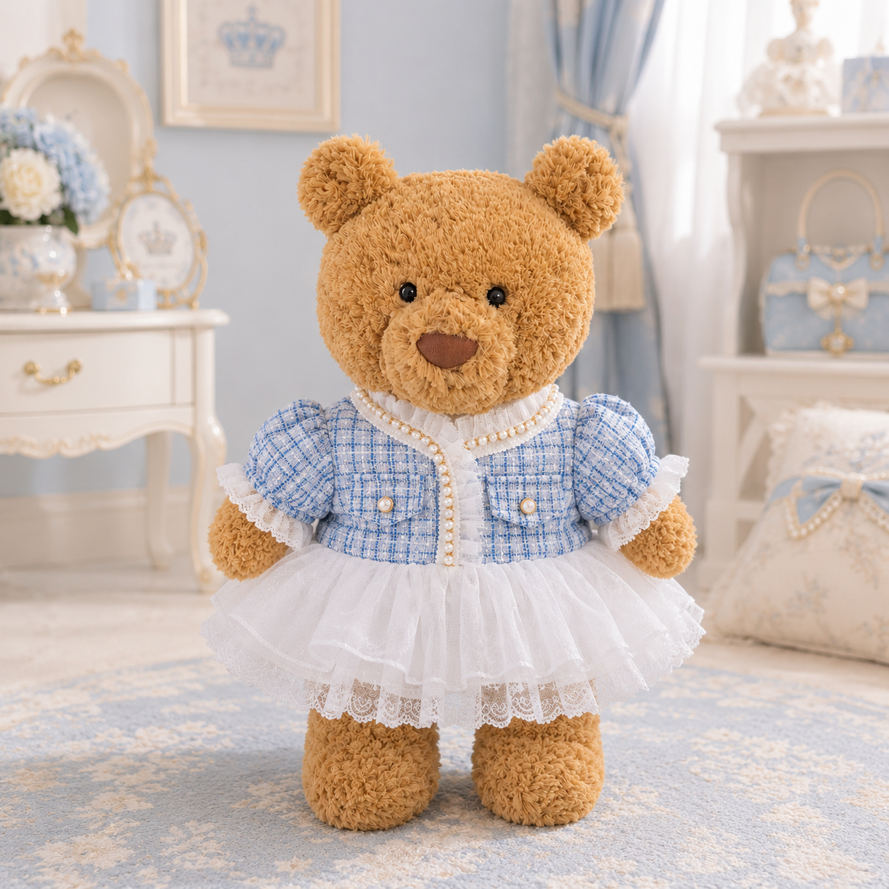 Large Bartholomew Bear & 16" Plush Clothes Outfit - Pearl Tweed Dress