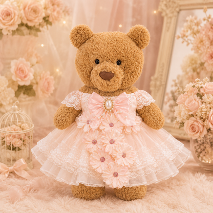 Large Bartholomew Bear & 16" Plush Clothes Outfit - Floral Lace Dress