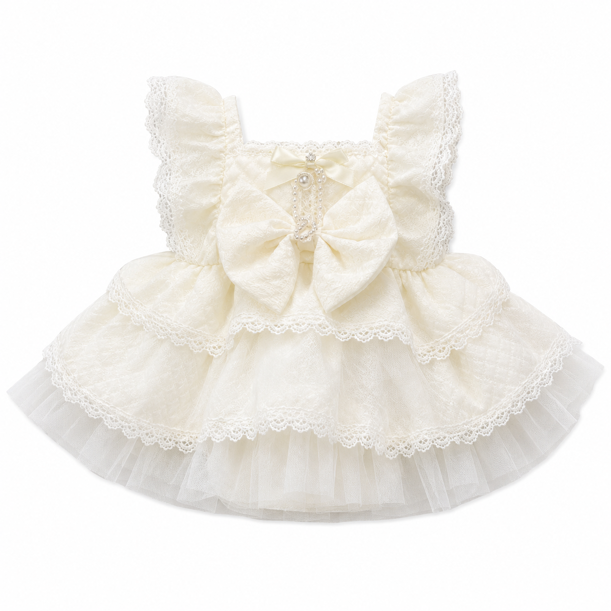 Medium/Large Bartholomew Bear & 12"/16" Plush Clothes Outfit - Pearl Cream Dress