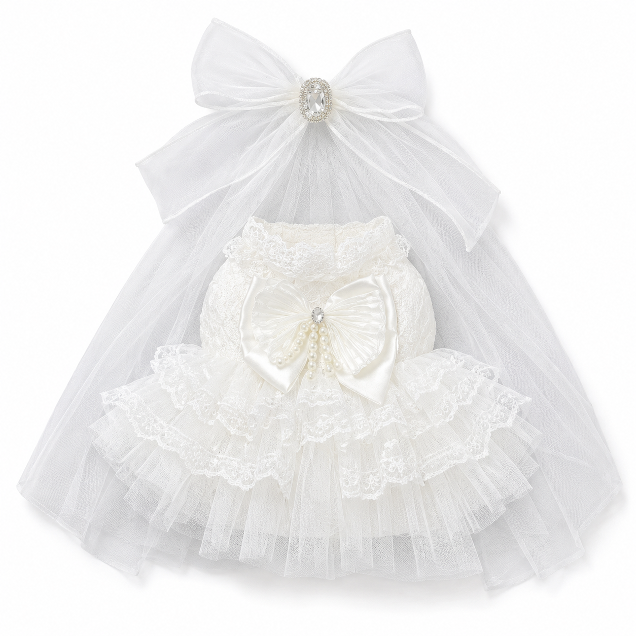 Medium/Large Bartholomew Bear & 12"/16" Plush Clothes Outfit - Moonlight Bridal Dress