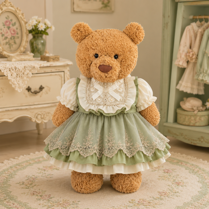 Medium/Large Bartholomew Bear & 12"/16" Plush Clothes Outfit - Green Vine Tulle Dress
