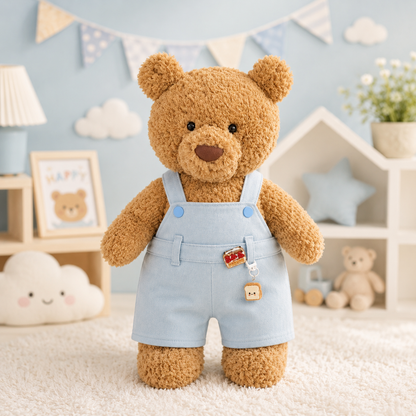 Large Bartholomew Bear & 16" Plush Clothes Outfit - Light Blue Overalls