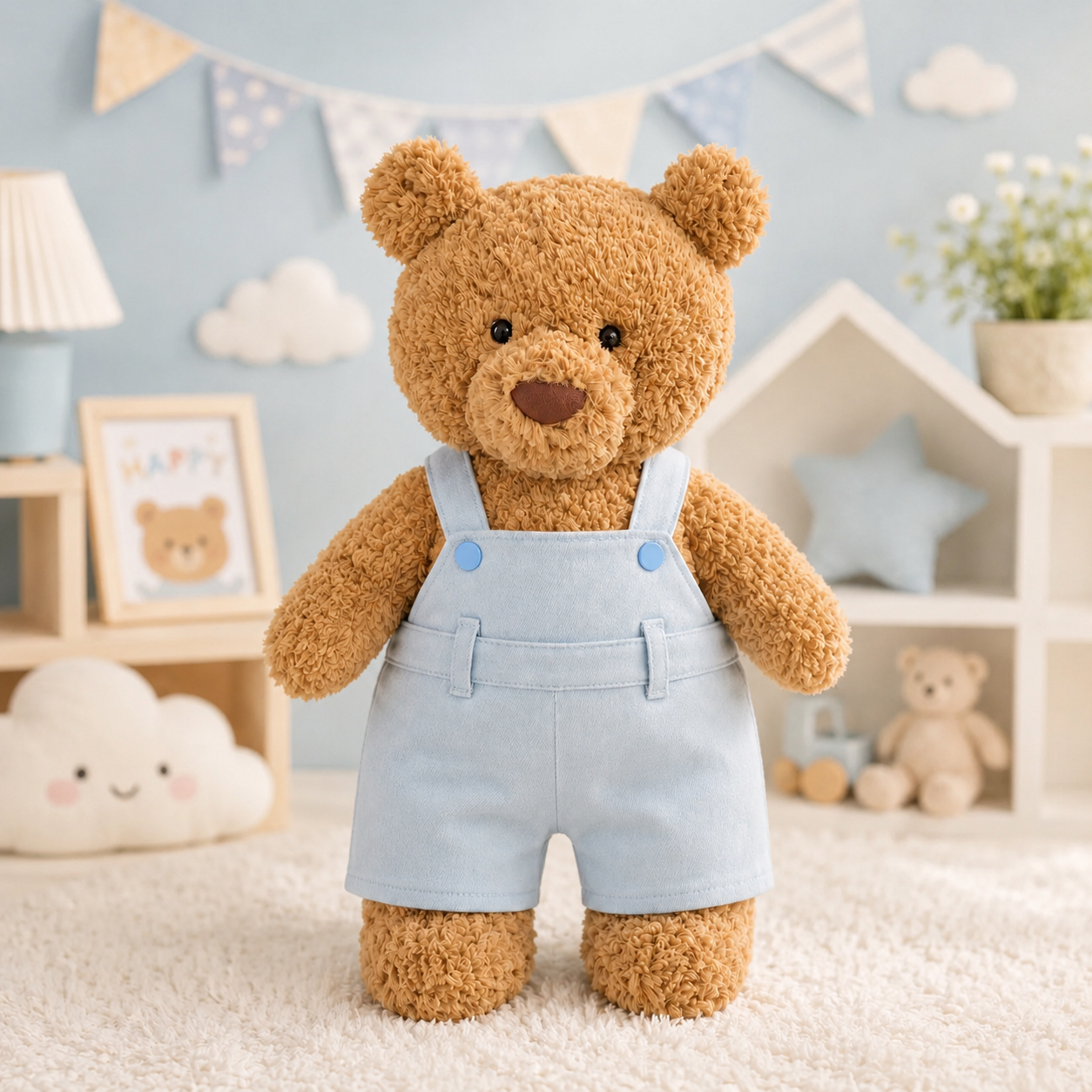 Medium/Large Bartholomew Bear & 12"/16" Plush Clothes Outfit - Light Blue Overalls