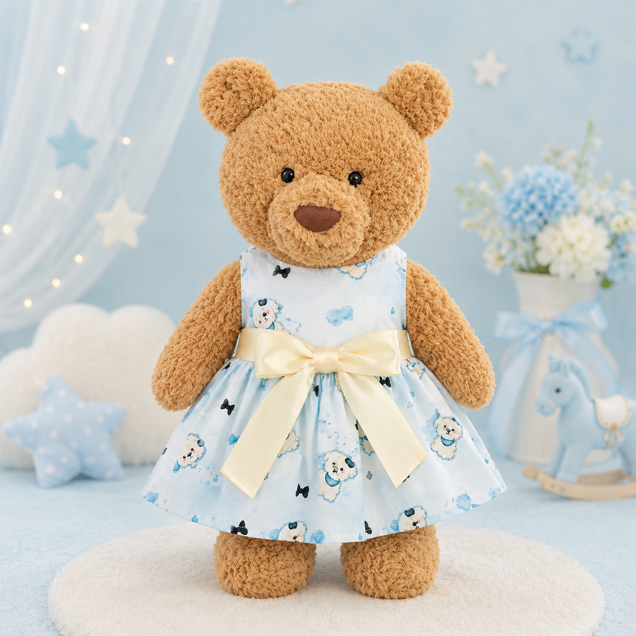 Large Bartholomew Bear & 16" Plush Clothes Outfit - Yogurt Ribbon Blue Dress