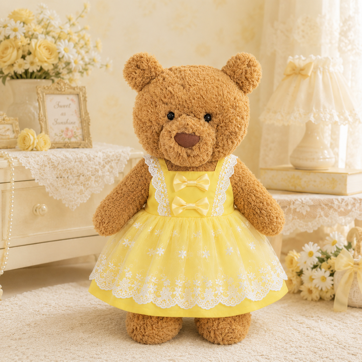 Large Bartholomew Bear & 16" Plush Clothes Outfit - Yellow Tone Party Dress