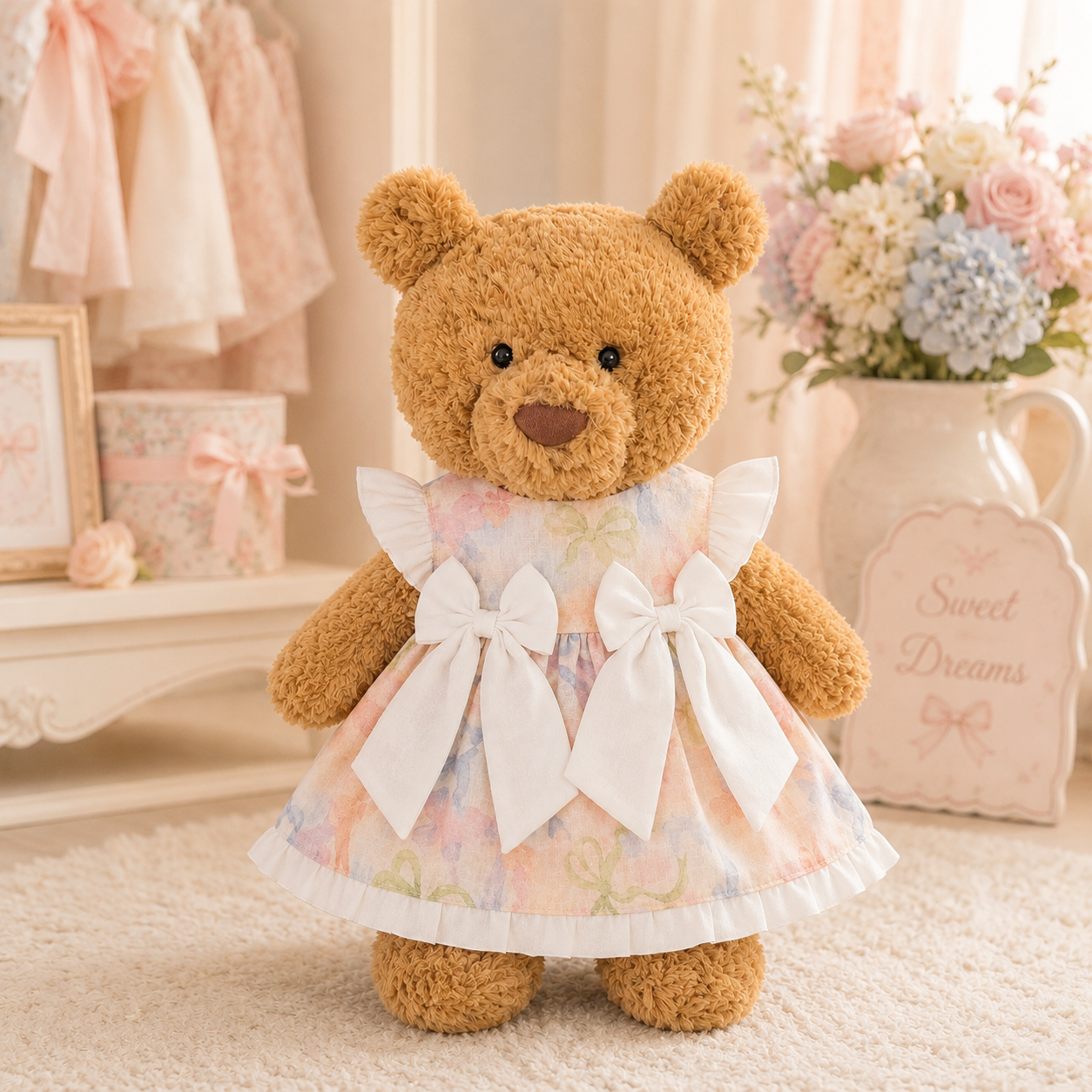 Large Bartholomew Bear & 16" Plush Clothes Outfit - Double Butterfly Floral Dress