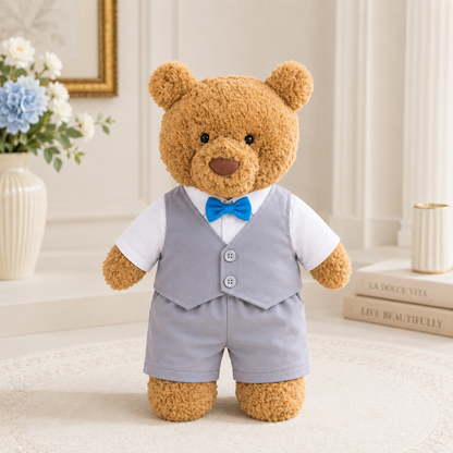 Large Bartholomew Bear & 16" Plush Clothes Outfit - Blue Gray British Formal Outfit Set