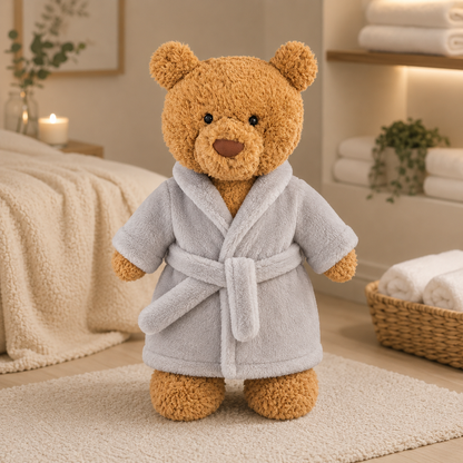 Large Bartholomew Bear & 16" Plush Clothes Outfit - Gray Bathrobe Set