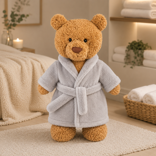 Large Bartholomew Bear & 16" Plush Clothes Outfit - Gray Bathrobe Set