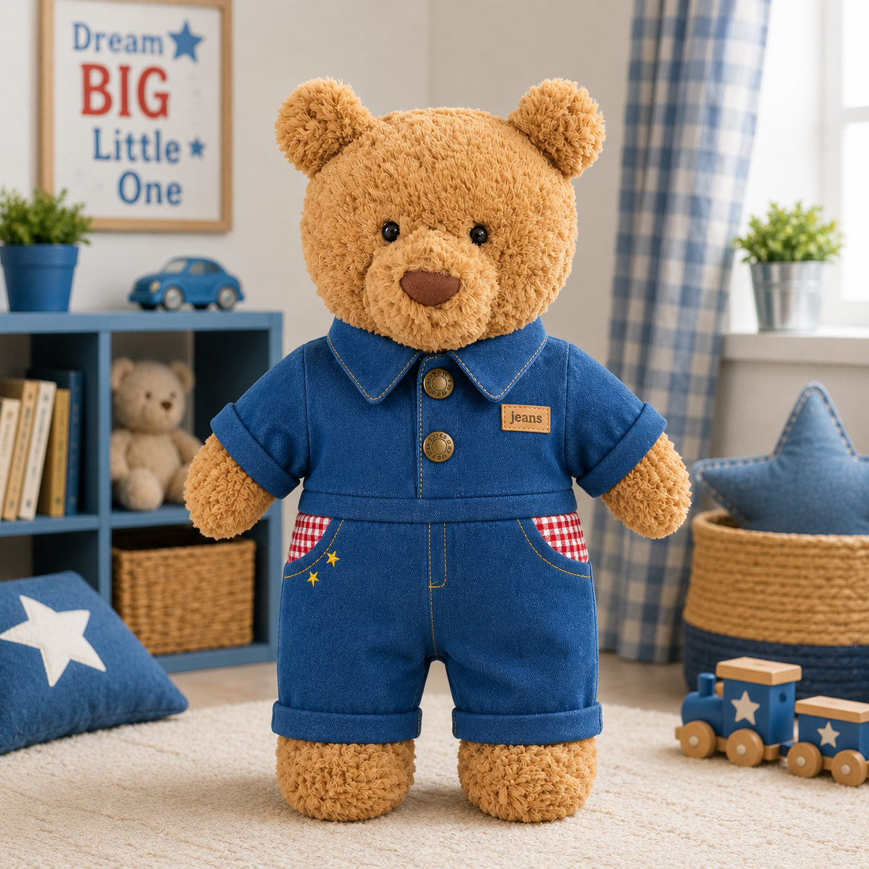 Large Bartholomew Bear & 16" Plush Clothes Outfit - Denim Jumpsuit