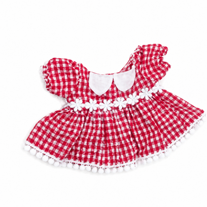 Medium Bartholomew bear & 12" Plush clothes outfits - Red Plaid Doll Collar Dress