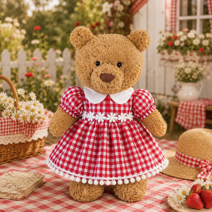 Medium Bartholomew bear & 12" Plush clothes outfits - Red Plaid Doll Collar Dress