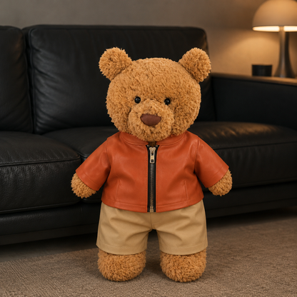 Large Bartholomew Bear & 16" Plush Clothes Outfit - Brown Vintage Leather Jacket Outfit