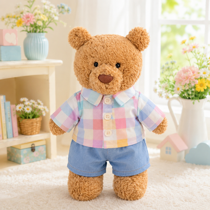 Large Bartholomew Bear & 16" Plush Clothes Outfit - Rainbow Plaid Shirt Outfit Set
