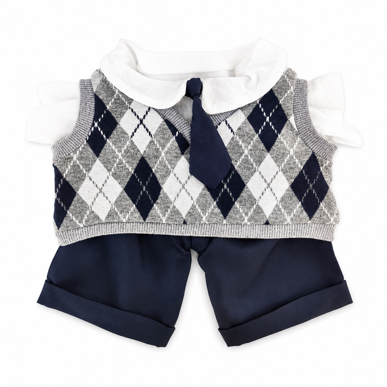 Medium/Large Bartholomew Bear & 12"/16" Plush Clothes Outfit - Preppy Argyle Outfit Set