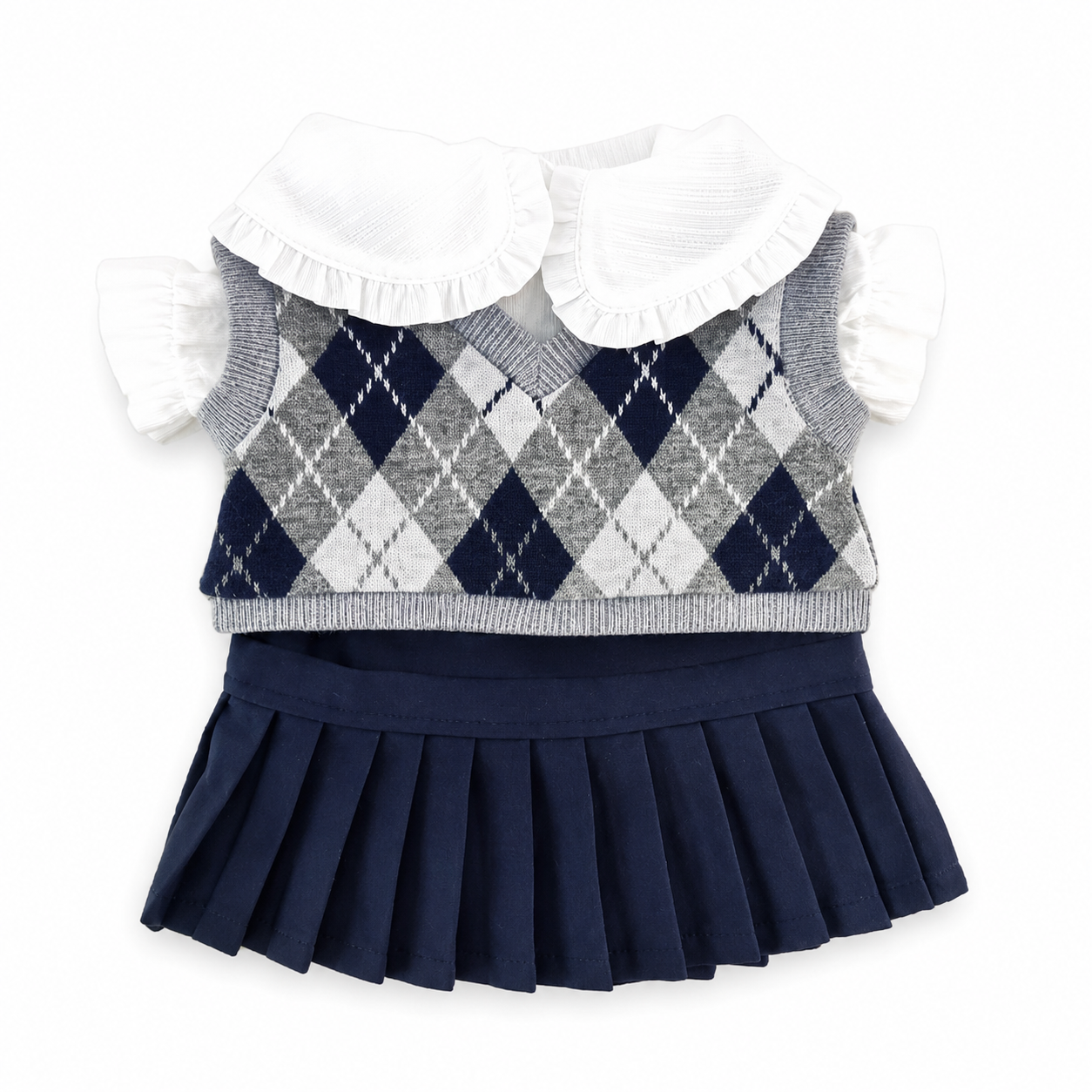 Medium/Large Bartholomew Bear & 12"/16" Plush Clothes Outfit - Preppy Argyle Dress