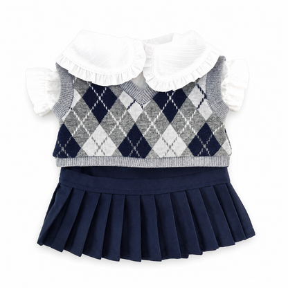 Medium/Large Bartholomew Bear & 12"/16" Plush Clothes Outfit - Preppy Argyle Dress