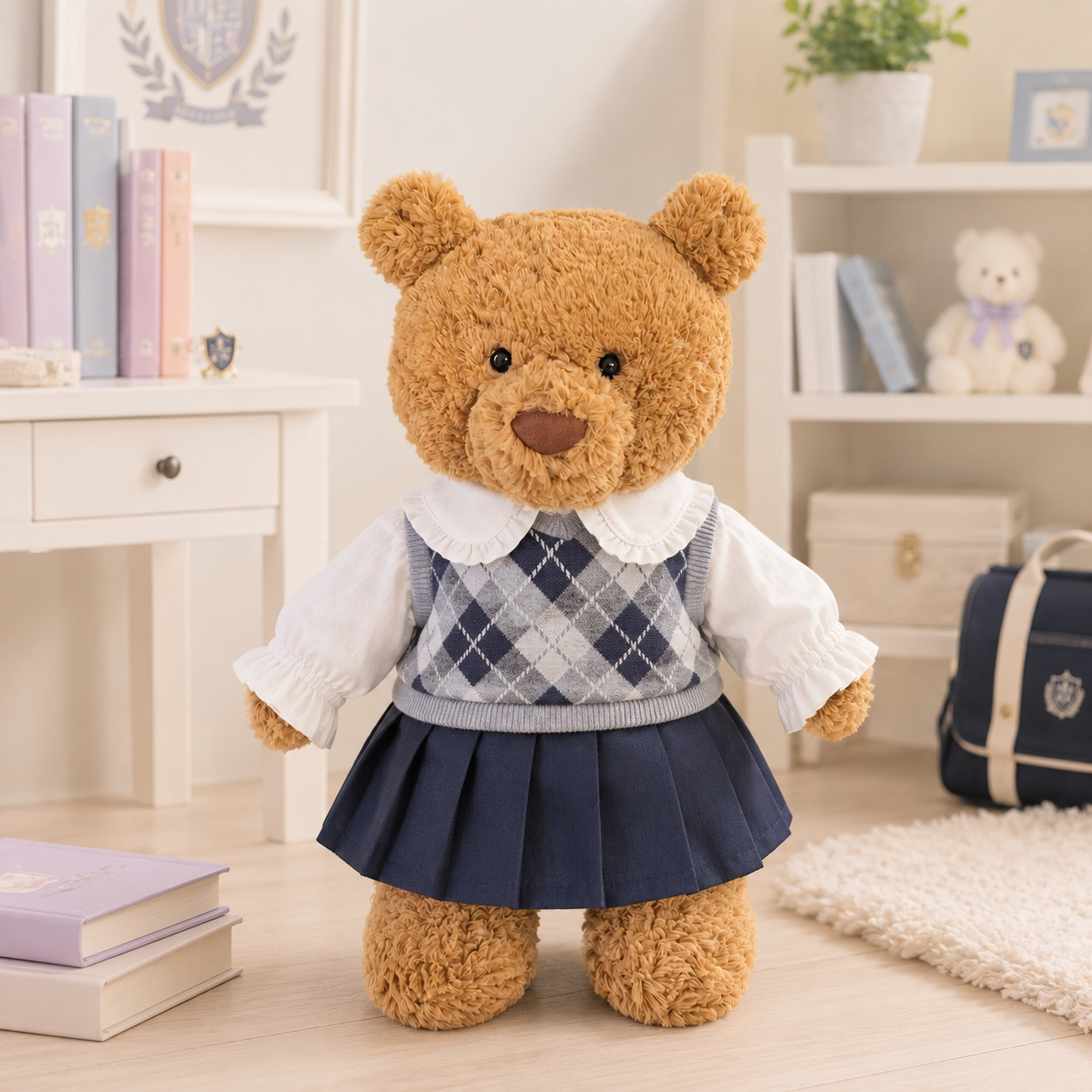 Medium/Large Bartholomew Bear & 12"/16" Plush Clothes Outfit - Preppy Argyle Dress