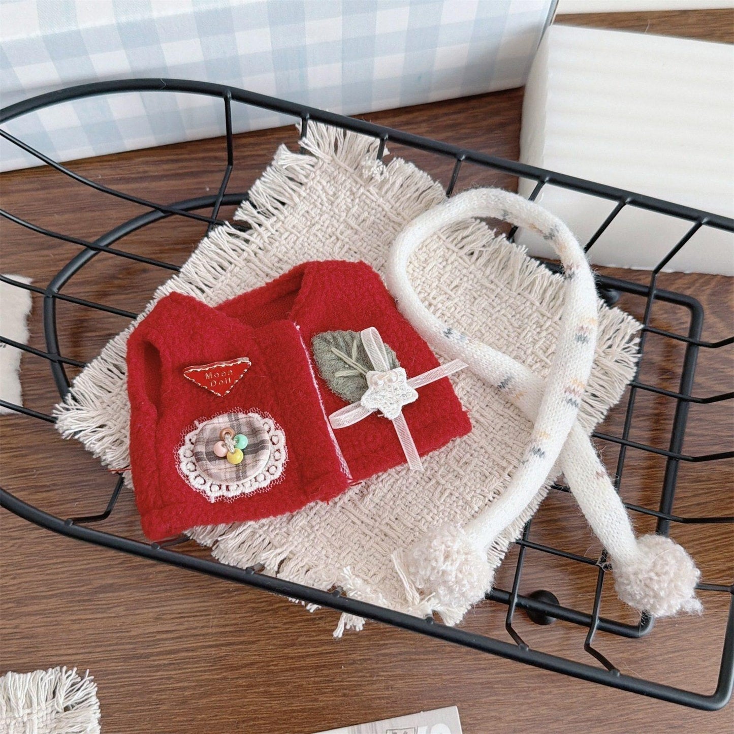 Bartholomew Bear Bag Charm clothes outfits - Fluffy New Year Vest & Colorful Scarf