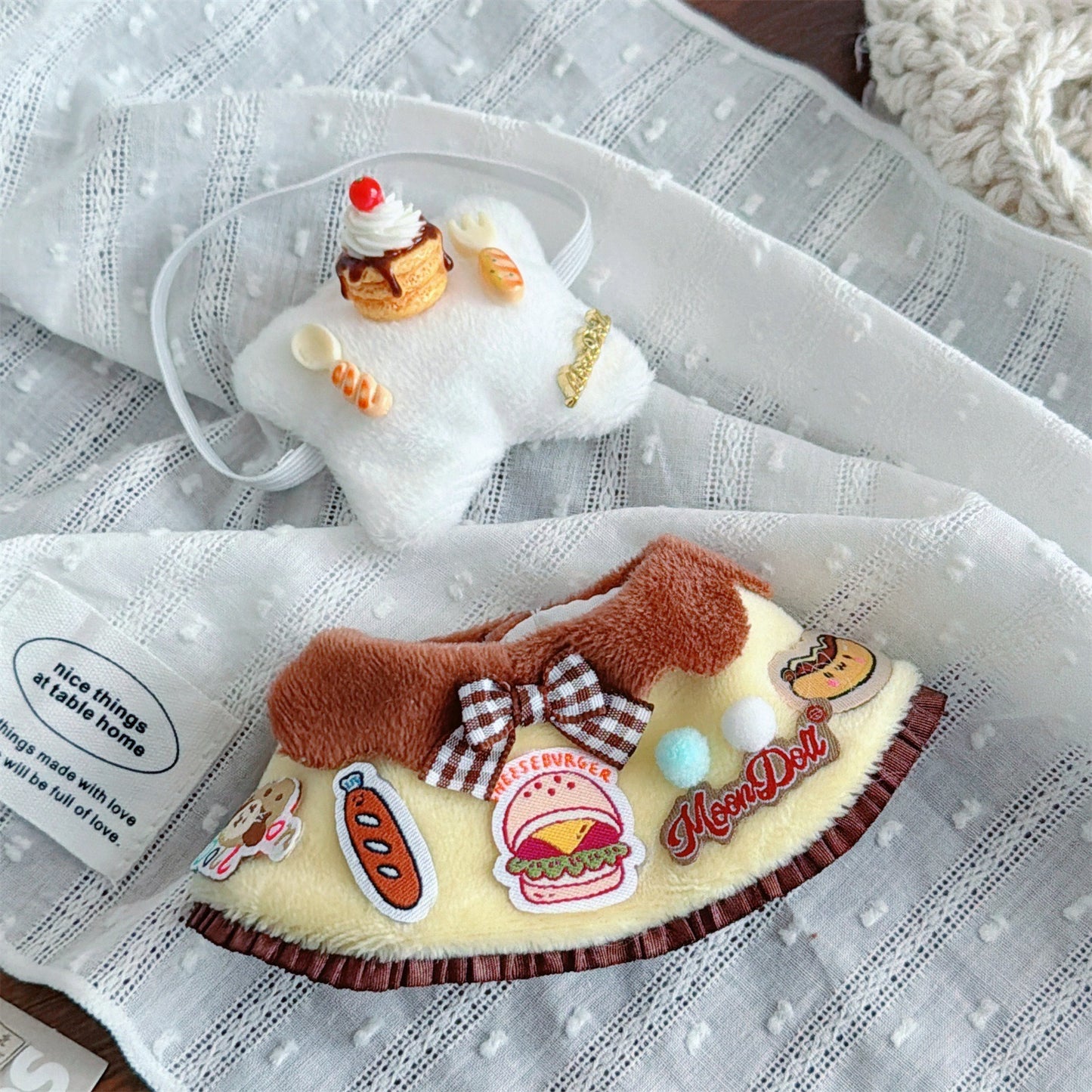 Bartholomew Bear Bag Charm clothes outfits - Cream Top & Caramel Pudding Cape