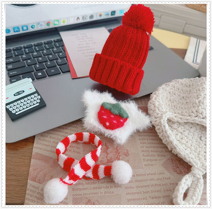 Tiny Bartholomew Bear clothes outfits - Berry Sweater & Red Knit Hat & Red Polka Dot Scarf