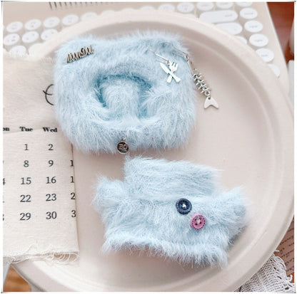 Tiny Bartholomew Bear clothes outfits - Kitty Beanie & Fluffy Turtleneck Sweater (Blue)