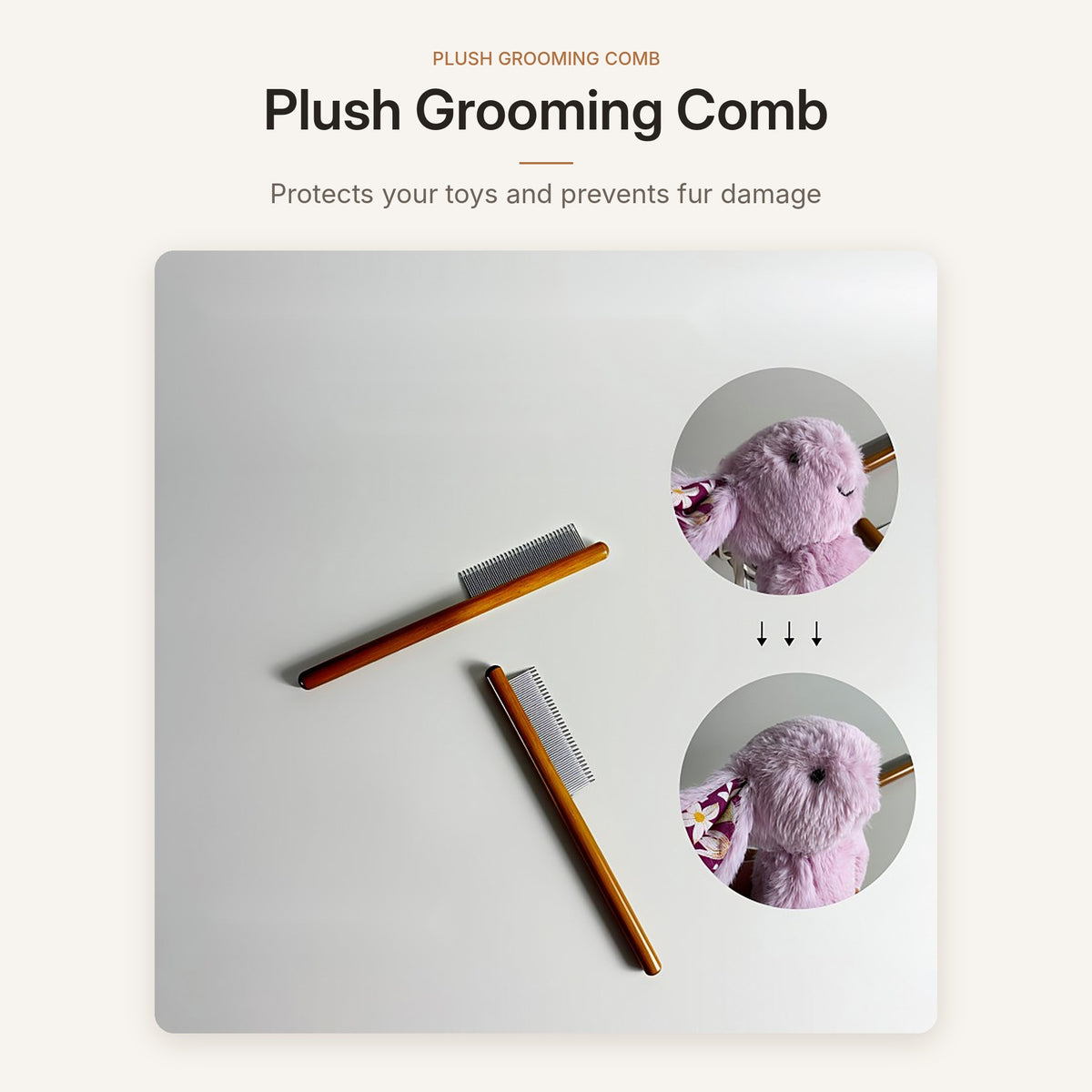 Plush Toy Grooming Comb – Solid Wood Handle & Steel Pins for Stuffed Animals