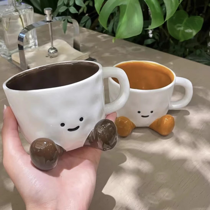 Adorable short leg mug cups 350ml- Functional Design - brown & orange