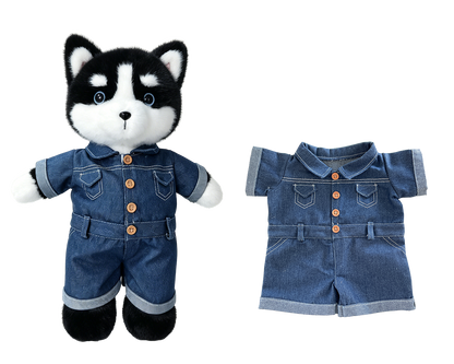 Blue Denim Jumpsuit Costume for Bartholomew Bear Plush – 14-Inch Outfit
